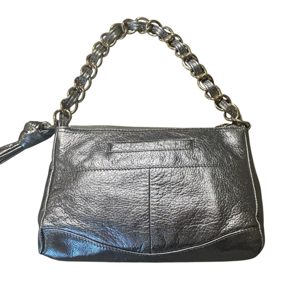 B. Makowsky Metallic Silver Leather/
Chunky Gold Chain/Y2K Glam Baguette Purse - Picture 5 of 10